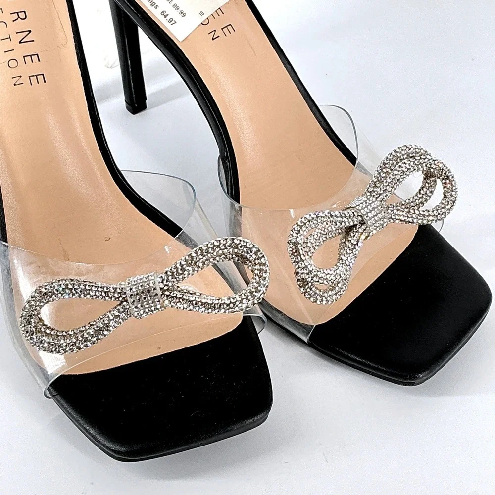 Journee‎ Size 10 Black Clear Sparkly Rhinestone Bow Stiletto Heels NEW Fenella
